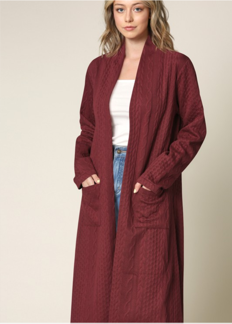 Braided Cardigan Sweater(Wine)
